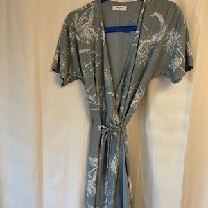 Floral Wrap Dress in Bluegreen and White